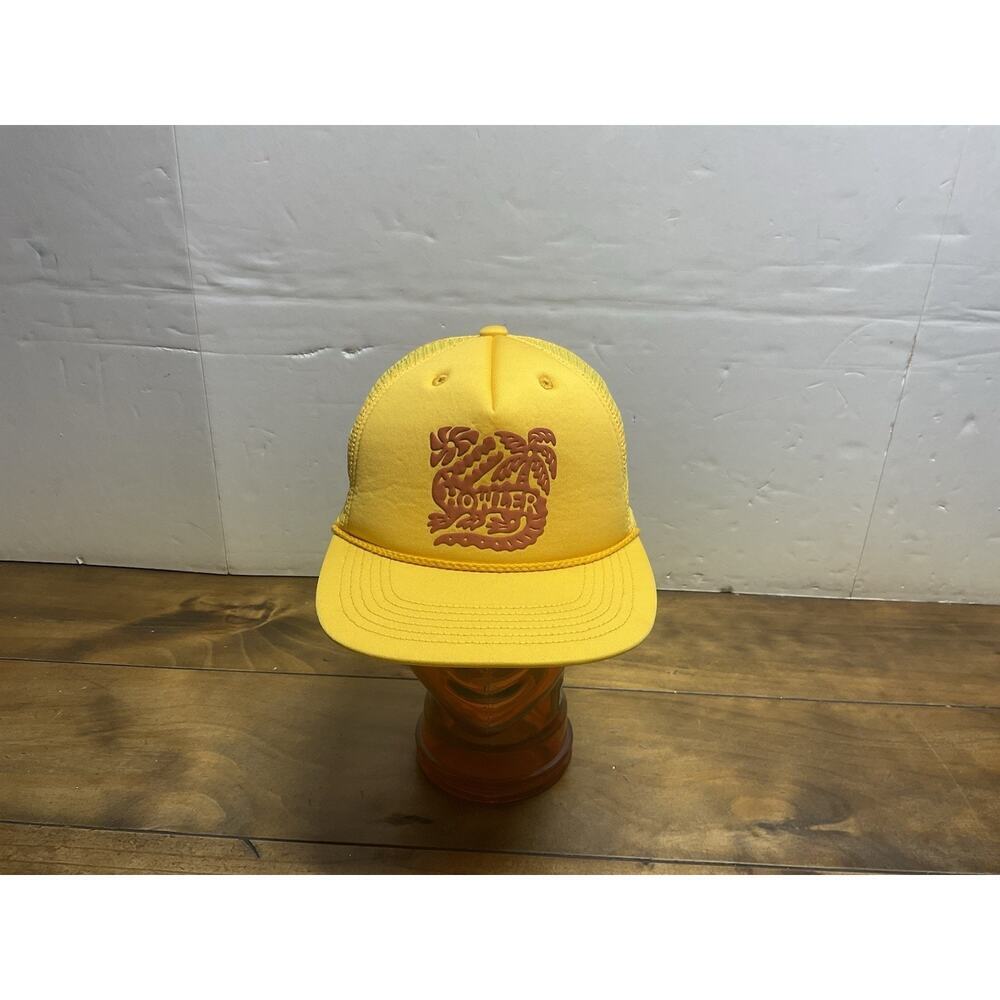 Howler Bros Hat Adult One Size Yellow Palm Tree Rope Cap Snap Back Trucker EUC